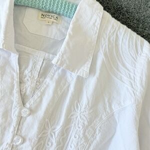 Novica Blouse Women Size XXL 100% Cotton Embroidered Button Front